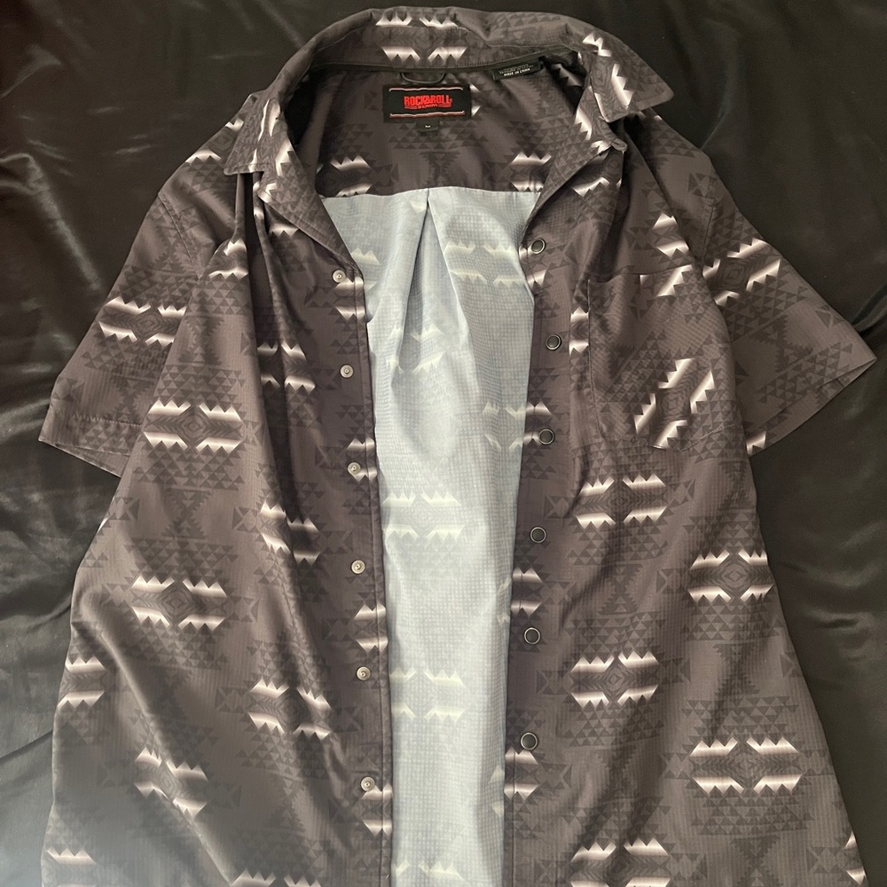 Rock and roll Men's Black and Gray Patterned Polo Shirt